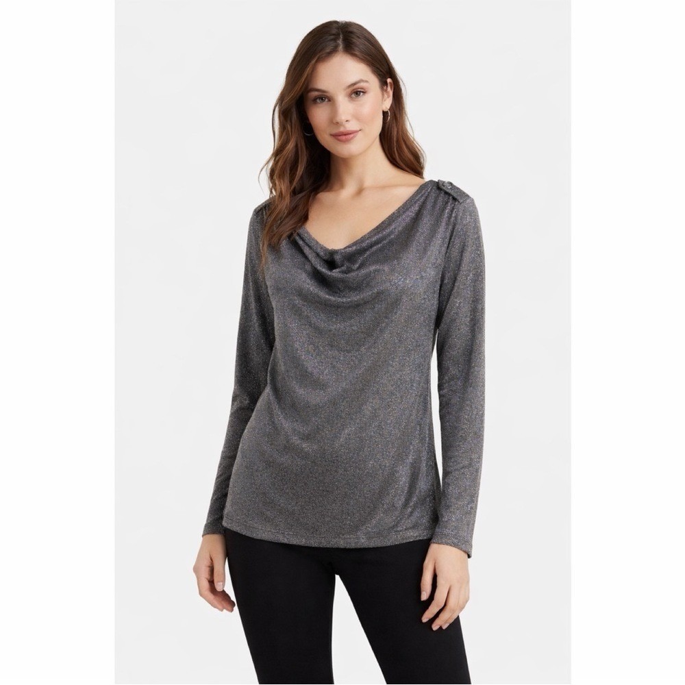 Talbots Vintage Cowl Neck Metallic Blouse Petite XL NWT‎